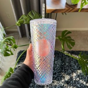Starbucks White Iridescent Rainbow Jeweled!
